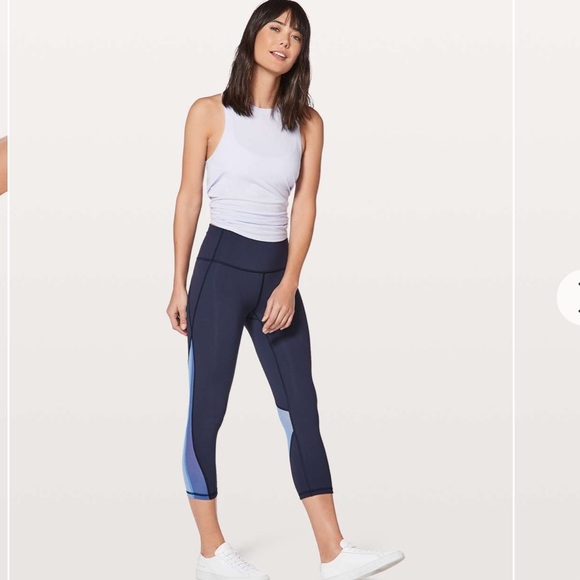 Lululemon Mix & Mesh Crop *21”,Midnight Navy/Moroccan Blue/Light Horizon, Size 6 - Picture 3 of 11